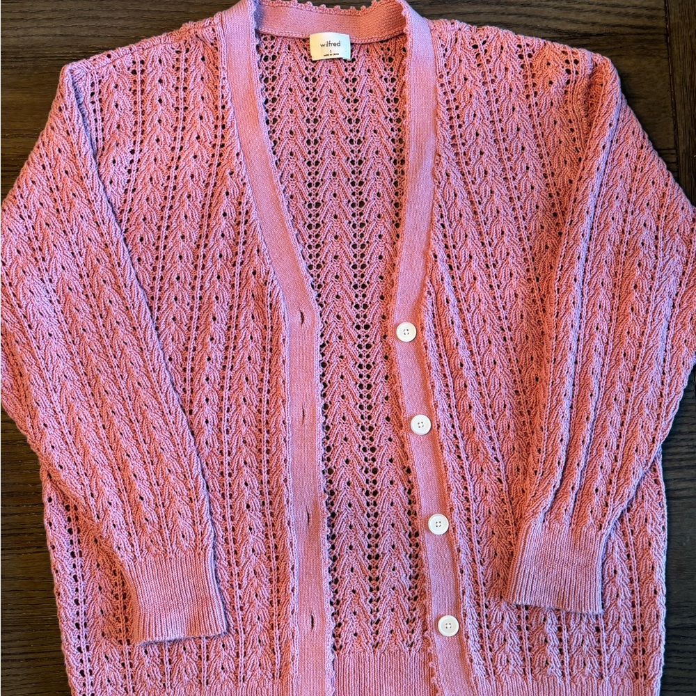 Aritzia Wilfred Rose Pink pointelle Cardigan S
